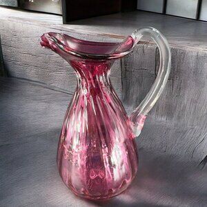 Vintage Rossi Glass Cranberry‎ Pitcher Carafe Hand Blown Canadian Glass VTG